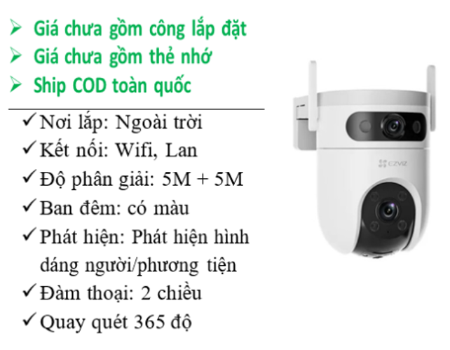 Camera WiFi quay quét, ống kính kép EZVIZ H9C Dual | 5MP+5MP | Quay quét: ngang 0-355°, dọc 0-90° - Ảnh 4