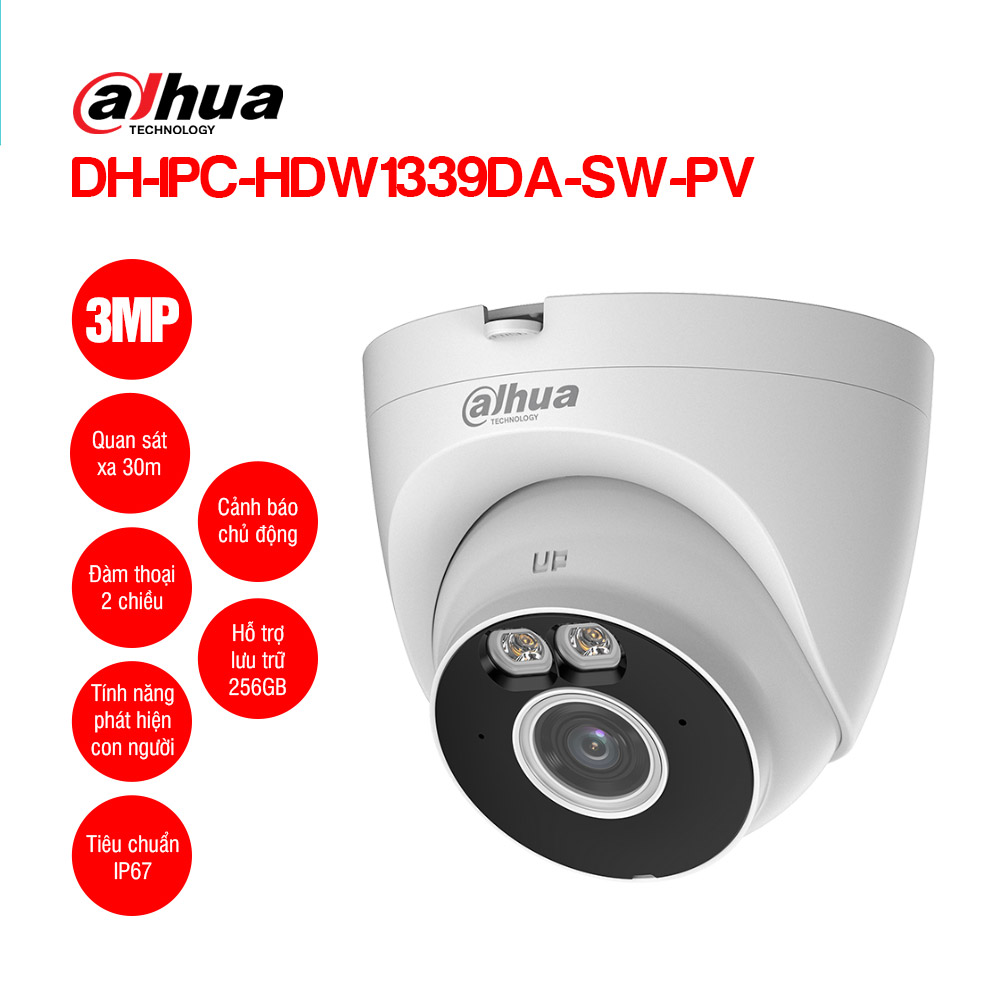 Camera Wifi Turret 3MP DAHUA DH-IPC-HDW1339DA-SW-PV | Chống nước, chống bụi IP67